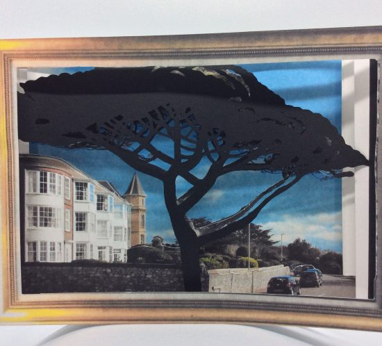 Irena Boobyer 3D Papercut / shadowbox - The Corner of Carlton Hill, Exmouth, iconic tree silhouette. 3D papercut demonstration in Blog post